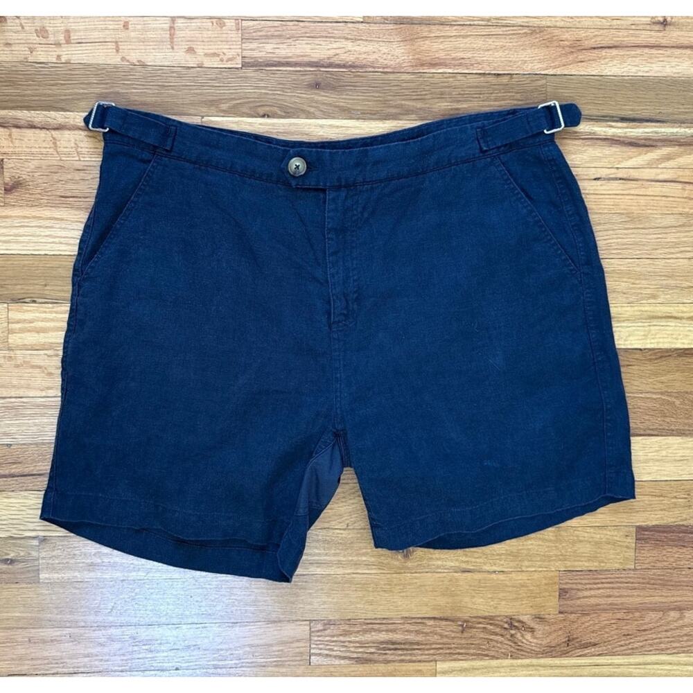 Venroy Flat Front Linen Shorts in Navy Blue Size 38